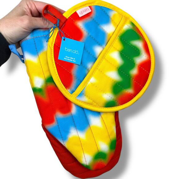 ban.do NWT Squiggles Rainbow Cotton Oven Mitt and Potholder Kitchen Cookware - Picture 3 of 5